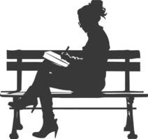 Silhouette of a Woman Writing in a Notebook on a Bench vector
