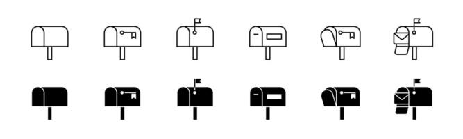 Mailbox icon set. Line and glyph mail box . Letter box with envelope vector