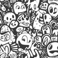 Black and White Abstract Doodle Art with Various Shapes and Facial Features vector