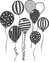 Black and White Hand Drawn Balloons with Different Patterns vector