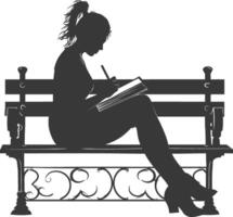 Silhouette of a Woman Writing in a Notebook on a Bench vector