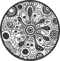 Black and White Circular Mandala with Intricate Floral Design vector
