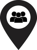 Meeting point location icon . Map pointer with group icon . Friends nearby icon vector