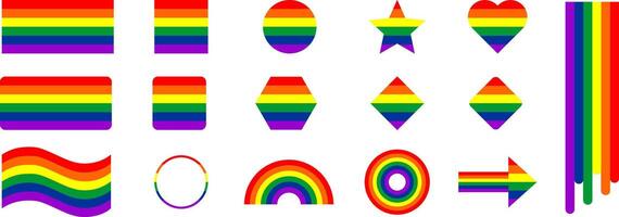 pride, lgbt flag color elements circle, rectangle, tringle, ring, flag, heart, arrow and rainbow set vector