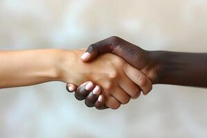Unity and Teamwork Concept Diverse Hands Shaking in Agreement for Partnership and Collaboration photo