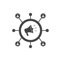 Megaphone centered circle with six persons linked vector