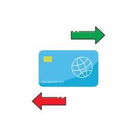 A blue credit card with an arrow pointing to the left vector