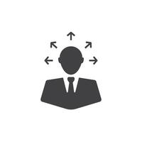 Businessman in a suit and tie with arrows pointing in various directions. vector