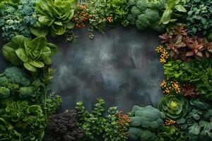 Fresh Organic Greens Border with Space for Text - Nature-inspired Background for Health and Nutrition Design photo
