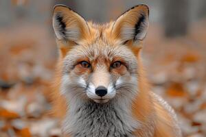 Close-Up of Red Fox in Autumn Forest Setting for Wildlife Posters and Prints photo