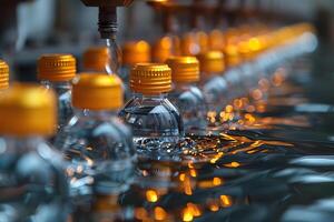 Automated Bottling Process with Orange Caps in a Modern Factory Setting photo