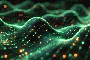 Abstract Digital Waveform with Green and Gold Bokeh Lights for Tech Backgrounds photo