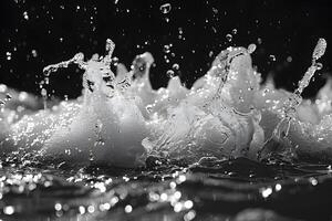 Dynamic Splash of Water Droplets in Motion Against Dark Background photo