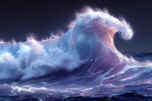 Majestic Ocean Wave at Sunset with Vibrant Pastel Colors for Design and Art Inspiration photo