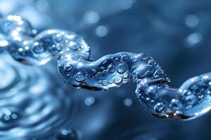 Close-Up of Water Droplets on Reflective Chain in Blue Ambient Light for Abstract Design photo