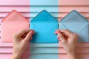 Vibrant Envelopes in Pastel Shades for Creative Design and Stationery Concepts photo
