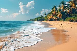Tropical Beach Paradise with Palm Trees and Gentle Waves for Travel and Relaxation photo