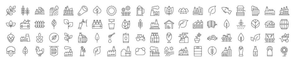 Agriculture Related Set of Thin Icons. Contains Icons of Tractor, Plantation, Harvest. Editable Stroke. Suitable for Web Sites, Books, Cards, Apps vector