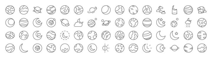Bundle of Space Related Line Icons. Editable Stroke for Design, Web Sites, Apps, Cards. Contains Linear Images of Various Planets vector