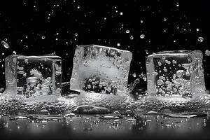 Refreshing Concept Ice Cubes in Sparkling Water Splash for Beverage Designs photo