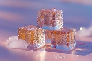 Melting Ice Cubes Highlighting Refreshment Concepts and Cool Tones for Creative Design photo