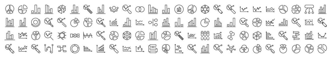 Magnifying Glass, Progress Bar, Pie Chart, Analytics Pack of Thin Icons. Editable Stroke. Suitable for Web Sites, Books, Cards, Apps vector