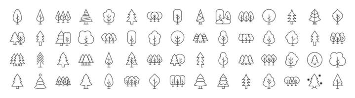 Pack of Tree and Forest Related Line Icons. Editable Stroke for Design, Web Sites, Apps, Cards. Contains Linear Images of Deciduous and Coniferous Trees vector