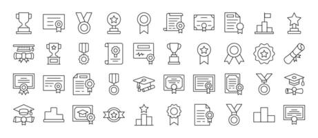Award and Diploma Outline Web Line Icons Collection. Editable Stroke. Minimalistic Linear Pictogram for Design of Cards, Apps, Banners, Posts vector
