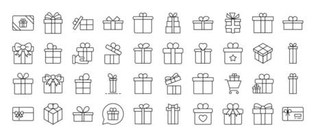 Giftbox, Box for Presents Collection of Thin Icons. Editable Stroke. Suitable for Web Sites, Books, Cards, Apps vector