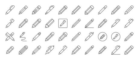 Pack of Line Icons of Pen and Pencil. Editable Stroke. Minimalistic Linear Pictogram for Design of Cards, Apps, Banners, Posts vector