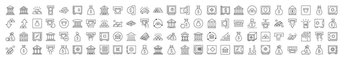 Gold, Bank, Money Bag Related Line Icons for Web Sites, Books, Cards, Apps. Editable Stroke. Suitable for Web Sites, Books, Cards, Apps vector