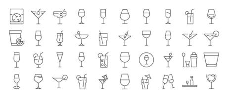 Drinks Icon Collection. Contains Icons of Glasses of Cocktail, Champaign and Other that Can Be Used for Design of Cards, Posts, Apps, Web Sites vector
