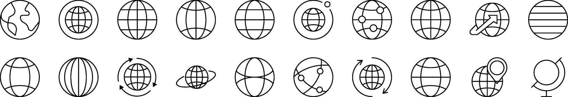 Globe Line Icon Pack. Editable Stroke. Minimalistic Linear Pictogram for Design of Cards, Apps, Banners, Posts vector