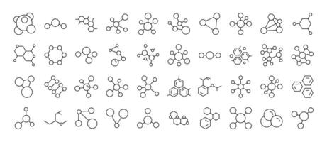 Chemistry Line Icon Set. Contains Icons of Atom and Chemical Compounds that Can Be Used for Design of Cards, Posts, Apps, Web Sites vector