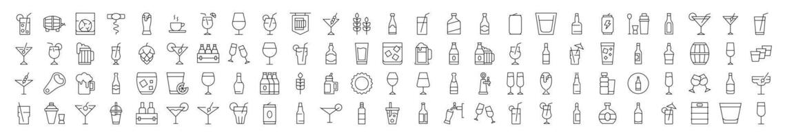 Soft Drinks and Alcohol Outline Simple Icons Bundle. Contains Icons of Beer, Cocktail, Bottle that Can Be Used for Design of Cards, Posts, Apps, Web Sites vector
