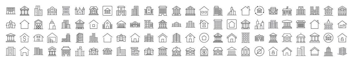 Collection of Line Icons of Different Constructions. Editable Stroke. Minimalistic Linear Pictogram for Design of Cards, Apps, Banners, Posts vector