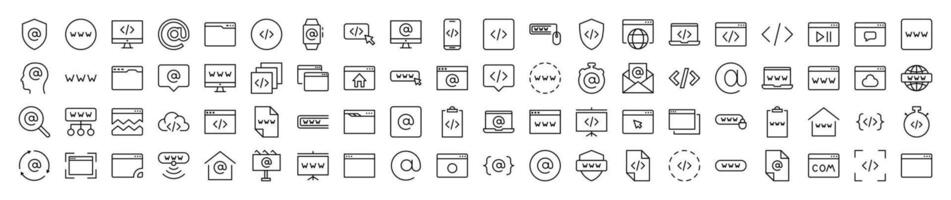 Web Page, Design, Programming Simple Icon Collection. Editable Stroke. Perfect for Infographics, Articles, Books, Flyers, Banners vector