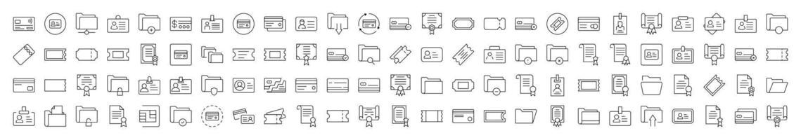 Documents Simple Linear Illustrations. Contains Icons of Documents, Cards, Awards, Folders, Badges that Can Be Used for Design of Cards, Posts, Apps, Web Sites vector