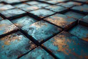 Abstract Metallic Texture with Blue and Copper Tiles in Geometric Pattern for Design and Background Use photo