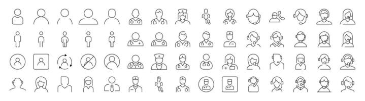 Collection of Worker Related Line Icons. Editable Stroke for Design, Web Sites, Apps, Cards. Contains Linear Images of Doctor, Dispatcher, Office Worker vector