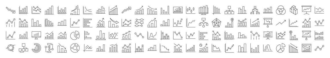 Progress Bar, Diagram, Statistics Outline Web Line Icons Collection. Editable Stroke. Minimalistic Linear Pictogram for Design of Cards, Apps, Banners, Posts vector