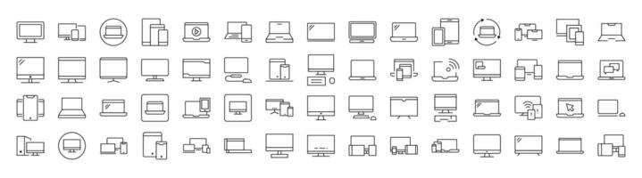 Laptop, Computer, Phone, Tablet Bundle of Thin Icons. Editable Stroke. Suitable for Web Sites, Books, Cards, Apps vector