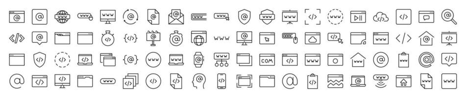 Web Page, Design, Programming Picture Collection. Editable Stroke. Perfect for Infographics, Articles, Books, Flyers, Banners vector