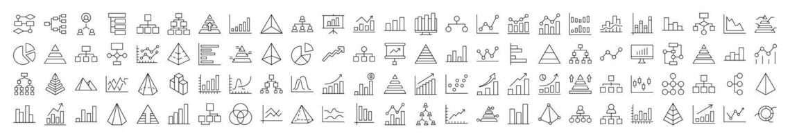 Pie Chart, Hierarchy, Pyramid Simple Isolated Line Icons Collection. Editable Stroke. Suitable for Web Sites, Books, Cards, Apps vector