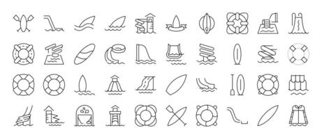 Lifeline and Water Slide Simple Isolated Line Icons Collection. Editable Stroke. Suitable for Web Sites, Books, Cards, Apps vector