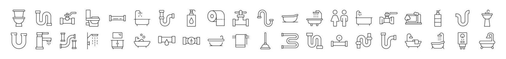Plumbing, Faucet, Bathroom Icon Set for UI, Placards, Books, Apps. Editable Stroke. Suitable for Web Sites, Books, Cards, Apps vector