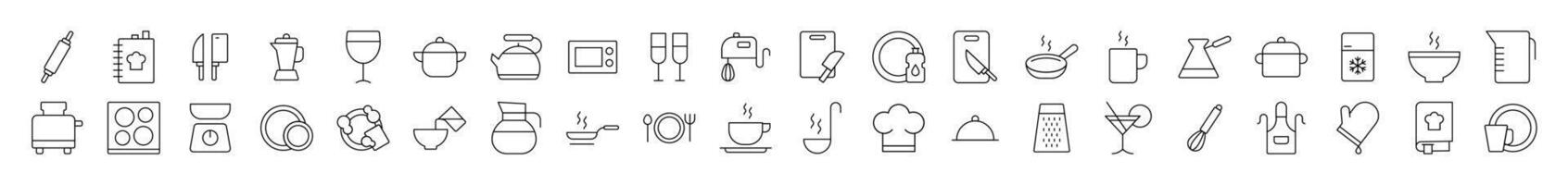 Kitchen and Cooking Icon Collection. Contains Icons of Cutting Board, Frying Pan, Cutlery, Cookbook that Can Be Used for Design of Cards, Posts, Apps, Web Sites vector