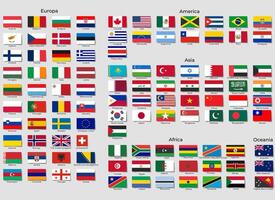National flags of the world with shadows, official RGB coloring and detailed emblems. Popular world flags set. vector