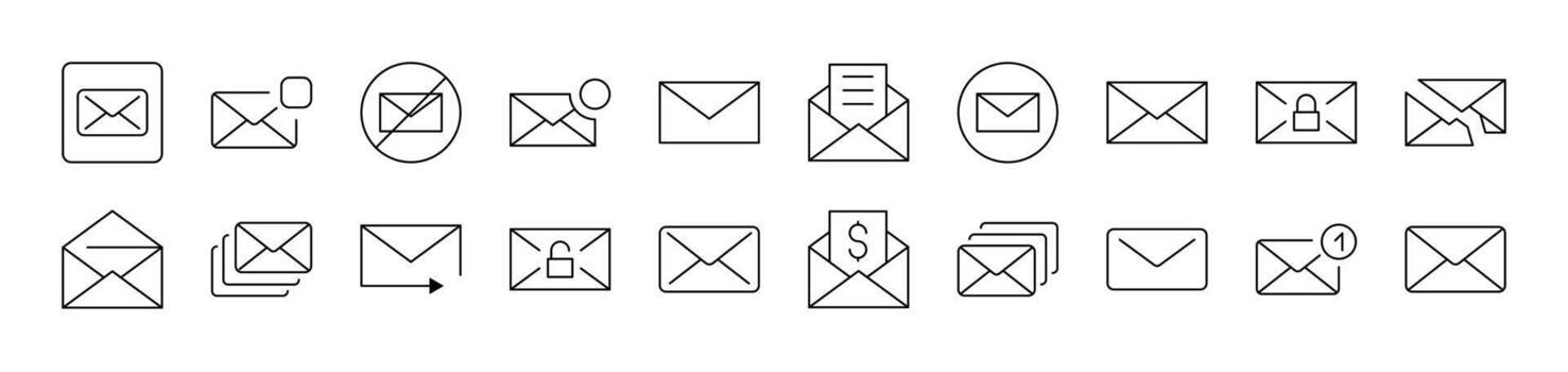 Collection of Line Icons of Envelope. Editable Stroke. Minimalistic Linear Pictogram for Design of Cards, Apps, Banners, Posts vector