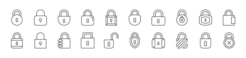 Padlock and Lock Outline Simple Linear Image Collection. Editable Stroke. Suitable for Web Sites, Books, Cards, Apps vector
